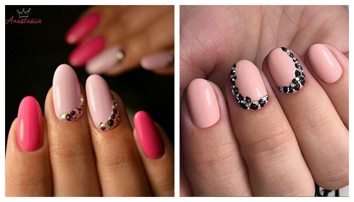 Розовый дизайн ногтей с декором из страз