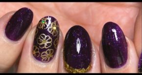 Сиренево-золотой дизайн ногтей