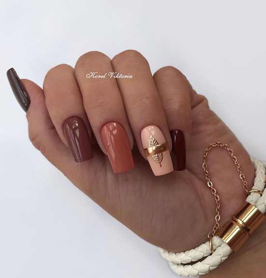 Разные оттенки коричневого на ногтях
